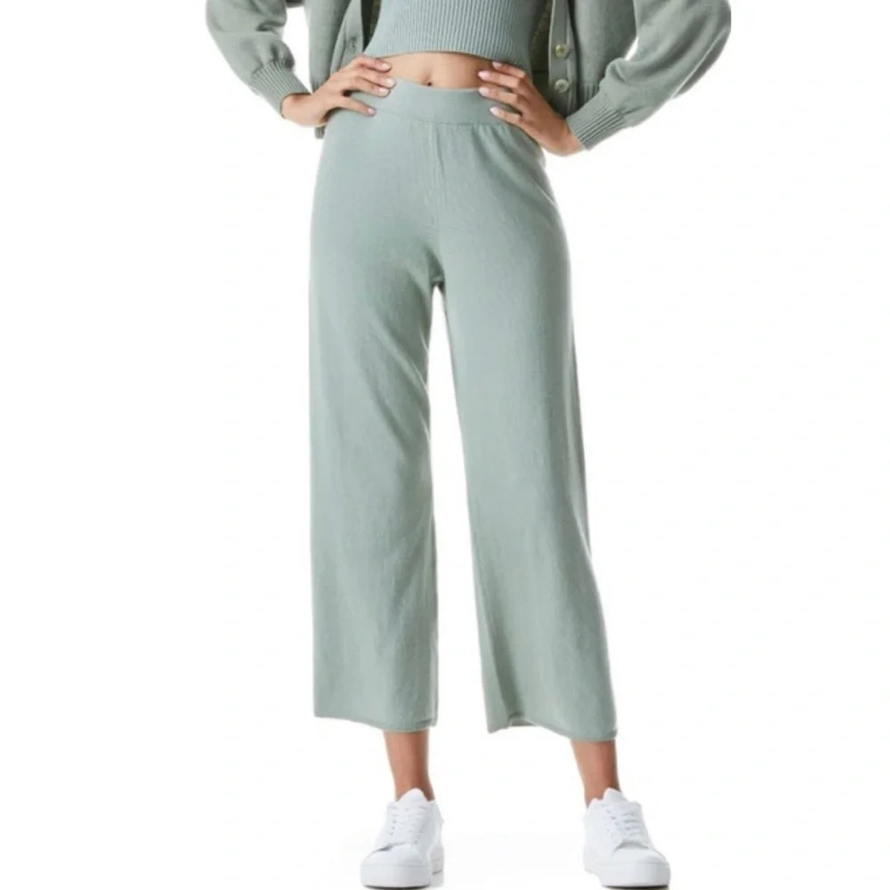 Alice + Olivia Sage Green Wide-Leg Pants